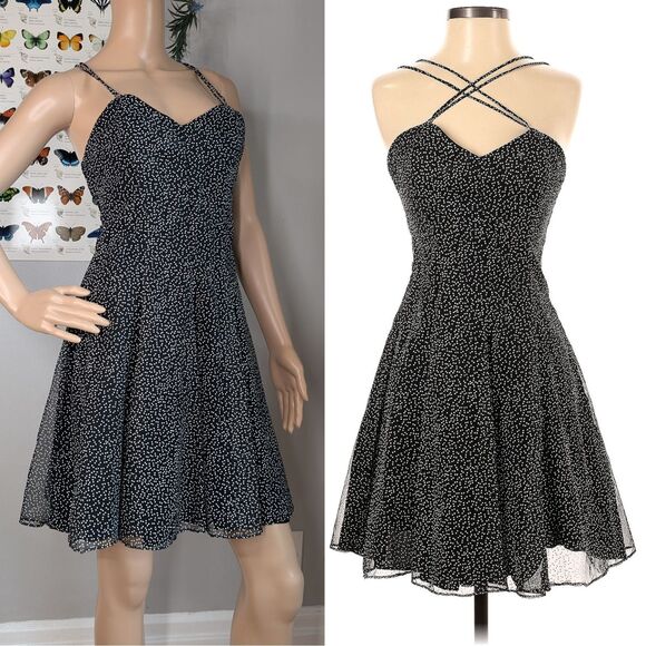 Vintage 90s Upbeat Mini Dress Polka Dot Fit and Flare Strappy Rockabilly 3-4 - Picture 1 of 14